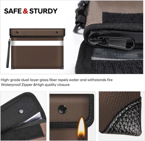 Vista 3 de Bolsa de documentos ignífuga, bolsa de dinero aislada a prueba de fuego de 5200℉ para efectivo, bolsa impermeable para documentos con cremallera