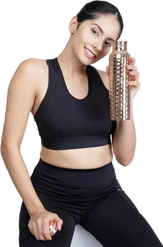 Vista 2 de Botella de agua de cobre puro con bolsa de yute, extragrande, recipiente para beber, bebe más agua, botella para beneficios de salud, hogar