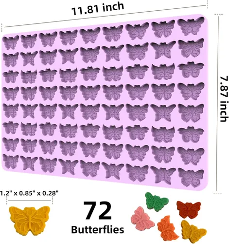 Vista 6 de Moldes de silicona para gomitas de caramelo de chocolate, moldes pequeños para derretir cera, moldes para hornear mariposas, bandeja para cubitos
