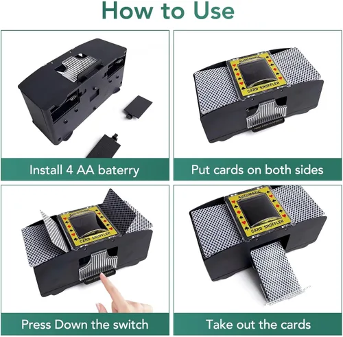 Vista 7 de Barajador automático de tarjetas, máquina distribuidora de tarjetas con pilas, Barajador de tarjetas de casino eléctrico para UNO, Blackjack, Texas