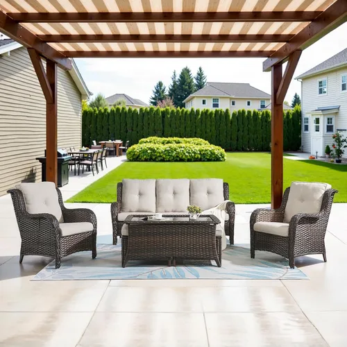 Vista 25 de Belord Mesa auxiliar pequeña para exteriores, mesa de mimbre de vidrio templado, mesa de centro impermeable para patio, mesa auxiliar de ratán