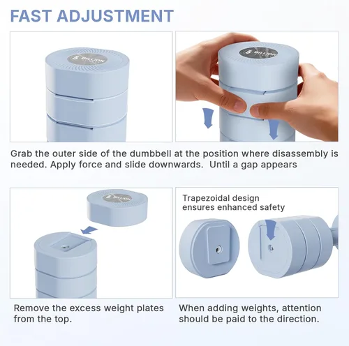 Vista 5 de Dumbbell Set of 2, Adjustable Weight, Anti-slip Handle, Macaron Colors, Each 2.2/4.4/6.6/8.8 lbs, 4 in 1 Hand Weights for Women at Home, Blue