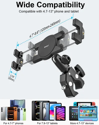 Vista 6 de Soporte de aluminio para tableta de bicicleta giratoria, abrazadera para manillar, soporte para tableta para bicicleta de ejercicio, cinta de correr