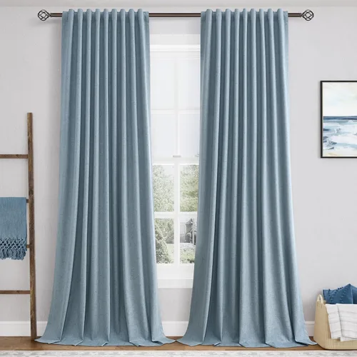 Vista 25 de Beige White 100% Blackout Curtains 84 Inch Length for Bedroom Back Tab Thick Heavy Black Out Linen Drapes Farmhouse Rustic Living Room Thermal
