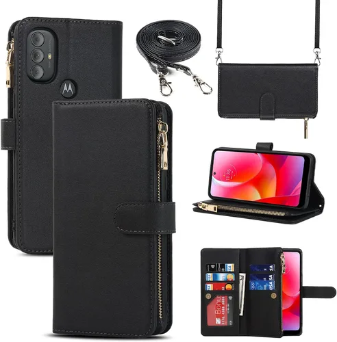Funda para Motorola Moto G Pure (2021)/Moto G Power (2022)/Moto G Play (2023) Funda tipo cartera, [9 ranuras para tarjetas] Funda extraíble Negro