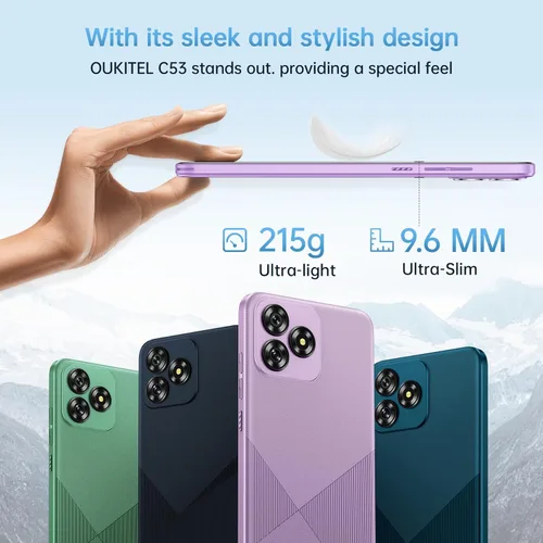 Vista 7 de OUKITEL Teléfono celular C53 desbloqueado, 6.6" HD+ pantalla Waterdrop Android 14, 4300mAh Smartphone, 8GB+64GB/1TB Octa Core, 13MP cámara Azul
