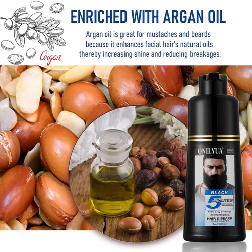 Vista 5 de Tinte de cabello negro de larga duración para hombre y retoque de raíces para cobertura de canas, champú para colorear de barba y bigote natural