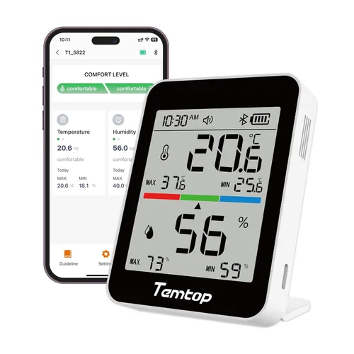 Vista 10 de Termómetro para interior y higrómetro de la marca Temtop, monitor digital de precisión de temperatura/humedad con imán y adhesivo de 3M, fecha
