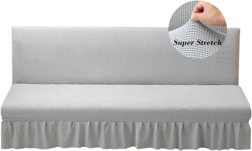 Vista 9 de Funda elástica para futón sin brazos con falda de punto jacquard para sofá cama, lavable a máquina, funda de sofá futón, protector de muebles