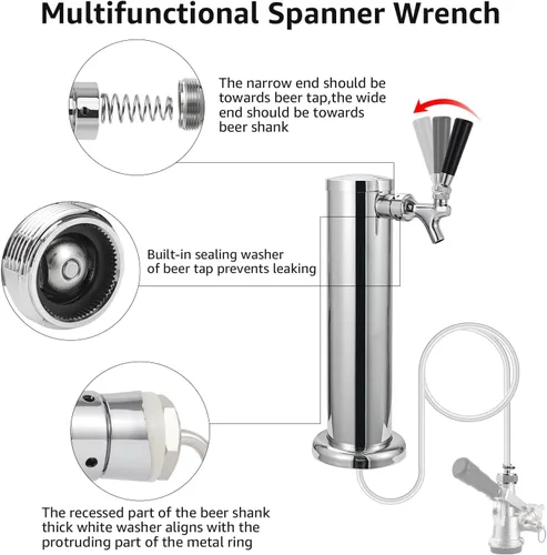 Vista 3 de MRbrew Kit de grifo de vástago de cerveza, grifo de cerveza de cierre automático de núcleo inoxidable con manguera de líquido de 3/16 pulgadas y púa