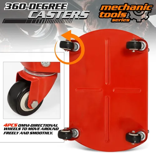 Vista 7 de M-AUTO Asiento de trabajo rodante de garaje resistente, taburete mecánico de capacidad de 300 libras con ruedas, bandeja para equipos y estante