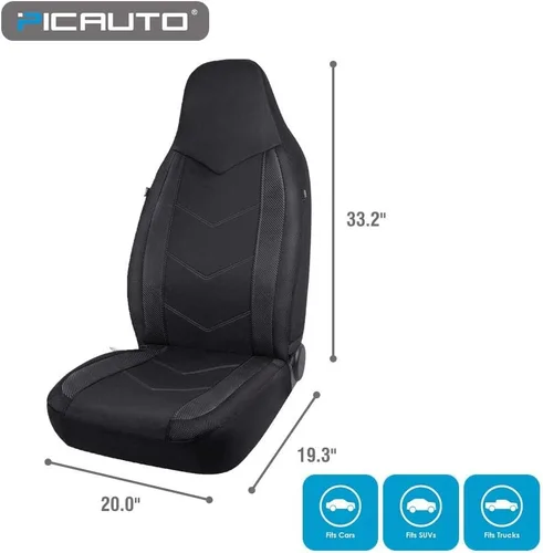 Vista 5 de Pic Auto Fundas de asiento de automóvil de respaldo alto,cuero sintético, compatible con bolsa de aire, ajuste universal, Negro