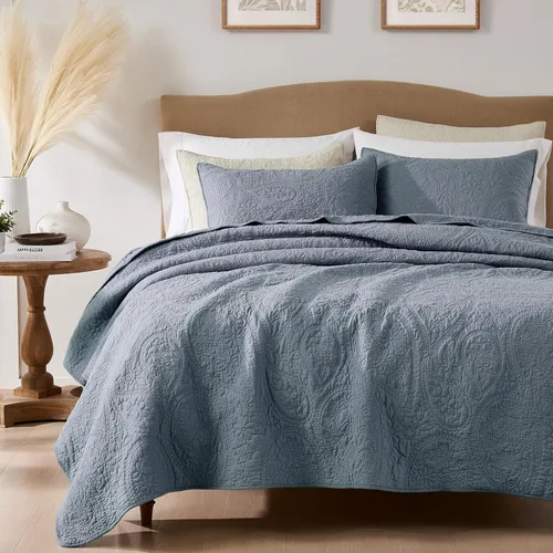 Vista 15 de palassio Juego de ropa de cama de edredón de paisley verde salvia, 100% algodón, tamaño individual, con 1 funda de almohada, bohemio floral ligero