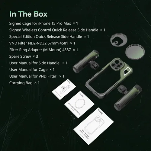 Vista 7 de SmallRig Kit de video móvil Brandon Li para iPhone 15 Pro Max con asas inalámbricas de liberación rápida, filtro VND magnético mejorado de 2.638 in