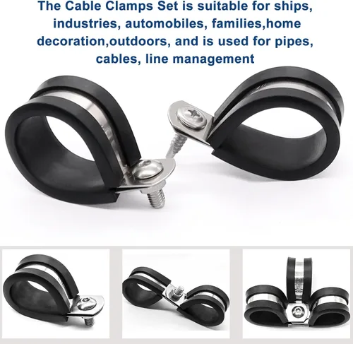 Vista 5 de Taiss 50 piezas de abrazaderas de cable de 1/2 pulgada, abrazaderas de cable de alambre aislado de goma de acero inoxidable 304, abrazaderas