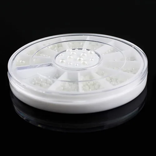 Vista 2 de Perlas blancas de 1.5/2/0.118 in con parte trasera plana semicircular, cuentas sueltas de satén para manualidades, collares, pulseras, decoraciones