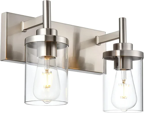 Vista 11 de Lámparas de baño, 3 luces, moderna lámpara de pared de níquel cepillado con pantalla de vidrio transparente, luces modernas de montaje en pared