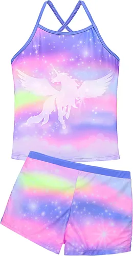 Vista 3 de Akokvlar Traje de baño de dos piezas para niñas, tankini con pantalón corto