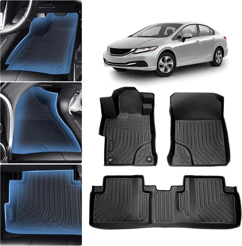 Sunsdrew Alfombrillas de piso para Honda Civic 2012 2013 2014 2015 Todo clima Goma Revestimientos de piso para Civic, 3 piezas Conjunto completo de