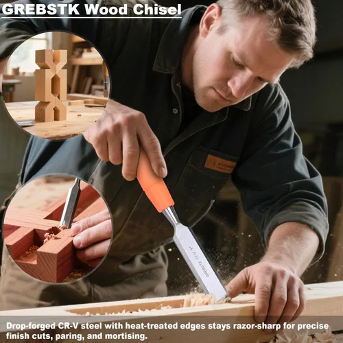 Vista 6 de GREBSTK Juego de 4 cinceles de madera CRV bisel de acero con bordes afilados con tapas de seguridad para carpintería y proyectos de bricolaje