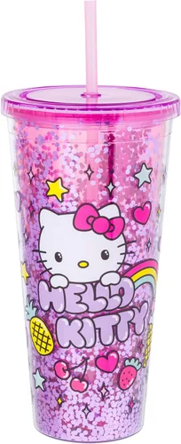 Vista 16 de Silver Buffalo Sanrio Hello Kitty - Taza de acero inoxidable con doble pared para soda con popote abatible, 11.8 onzas