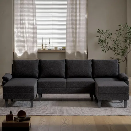 Vista 12 de GlasFlength Juego de sofás modulares para sala de estar, sofás modulares de 4 asientos para sala de estar con otomana extraíble, juego de sofá
