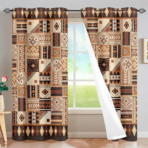 Dreaweet African Tribal Blackout Curtains 63 Inch Long 2 Panels Set Bohemian Ethnic Geometric Grommet Top Thermal Insulated Curtains for Living Room