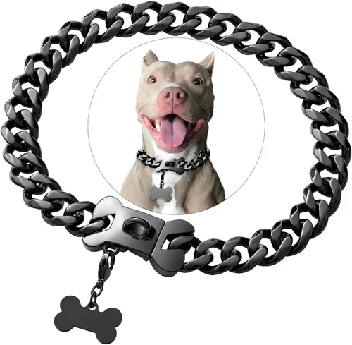 Vista 11 de Collar de acero inoxidable dorado para perros pequeños, medianos y grandes, collar de perro Bulldog francés con seguridad