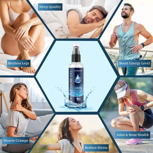 Vista 3 de Vitamatic Spray de aceite de magnesio puro, 8 onzas, espray de magnesio de grado USP, sin minerales traza poco saludables