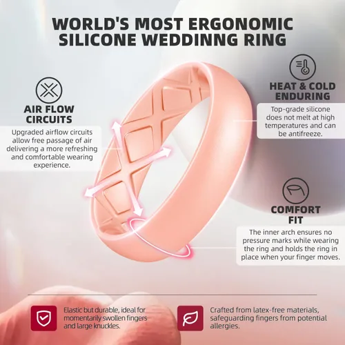 Vista 2 de Egnaro Diseño ergonómico transpirable de arco interior, anillos de silicona para mujeres con medias tallas, anillo de boda de silicona para mujer