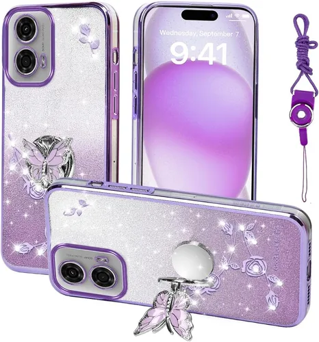 Vista 7 de Funda protectora para Motorola Moto G24, funda protectora de TPU con función atril y correa para Motorola G24 Power (azul)