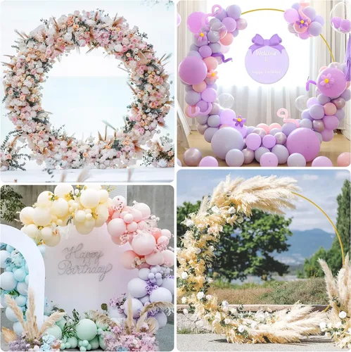 Vista 6 de Fomcet Arco de boda de 5 pies, soporte redondo de metal dorado, marco de arco de globos, arcos de boda para ceremonia, fiesta de cumpleaños, baby