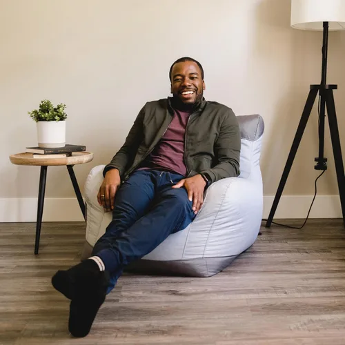 Vista 45 de Big Joe Roma Puf, Sherpa de avena y grafito, gamuza vegana, 3 pies