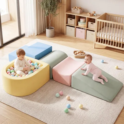 Vista 2 de INFANS Climbing Toys for Toddlers, Foam Climbing Blocks and Ball Pit for Baby, 5pc Kids Climb and Crawl Block Activity Structure Play Set, Indoor