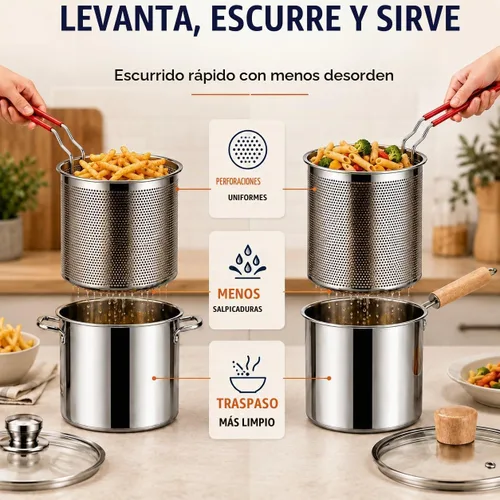 Vista 6 de Freidora multifuncional de acero inoxidable 304 de 3L con tapa de cesta y #A1
