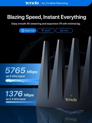 Vista 4 de Tenda Enrutador WiFi 7 BE7200 - Router de Internet inalámbrico de alta velocidad de doble banda con 2 puertos de 2.5G, CPU de cuatro núcleos, MLO