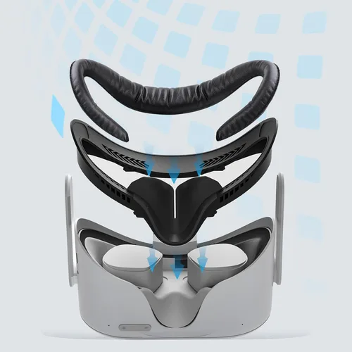 Vista 6 de Compatible con Oculus Quest 2 - Soporte de repuesto de piel sintética VR para Meta Quest 2, a prueba de sudor, cómodo cojín para la cara, accesorios