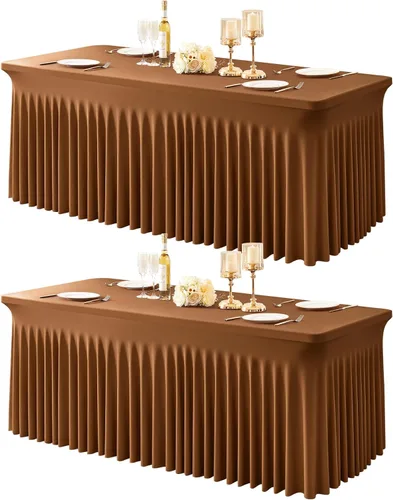 Vista 39 de Paquete de 1 manteles azul bebé para mesas rectangulares de 4 pies, cubiertas de mesa de spandex elástico de una pieza resistentes a las arrugas
