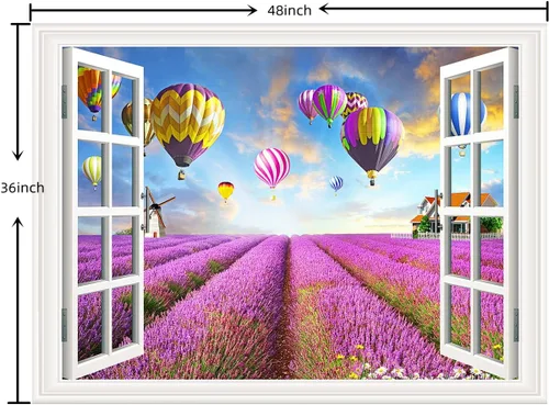 Vista 2 de Pintura autoadhesiva 3D, calcomanías de pared falsas para ventana, isla tropical con palmeras, mural de pared, vista de ventana, decoración de pared