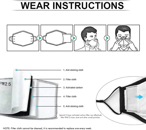 Vista 2 de Paquete de 6 unidades tela de algodón unisex con correas ajustables para las orejas filtros de reemplazo