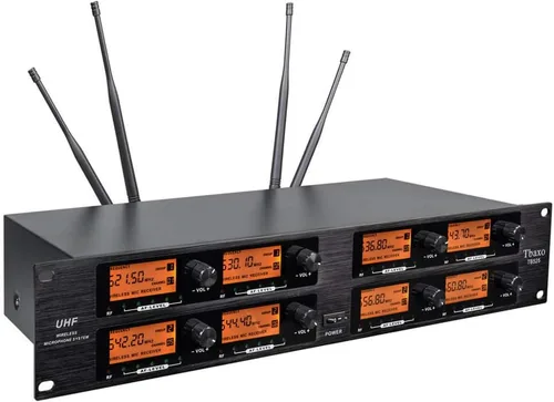 Vista 3 de Sistema de Micrófono Inalámbrico Pro Audio 8 Canales UHF 8 Bodypacks Lavalier 8 Micrófonos de Solapa 8 Auriculares para Sistema de Karaoke