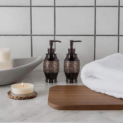 Vista 5 de Creative Scents Dublin Brown - Juego completo de accesorios de baño de 4 piezas, juego de accesorios de baño de lujo, dispensador de jabón