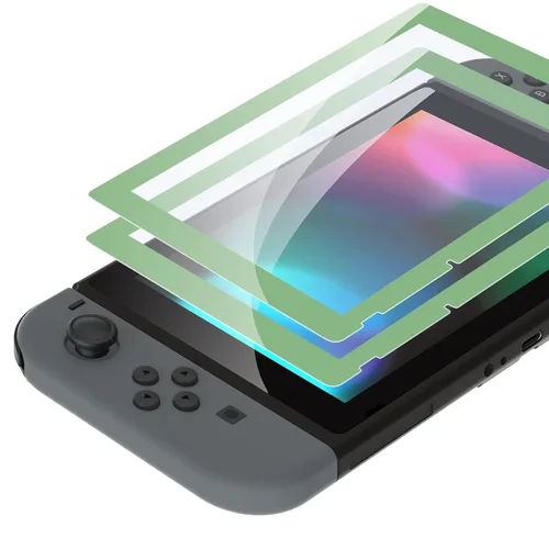 Vista 10 de eXtremeRate 2 Pack Black Border Transparent HD Clear Saver Protector Film, Tempered Glass Screen Protector for Nintendo Switch