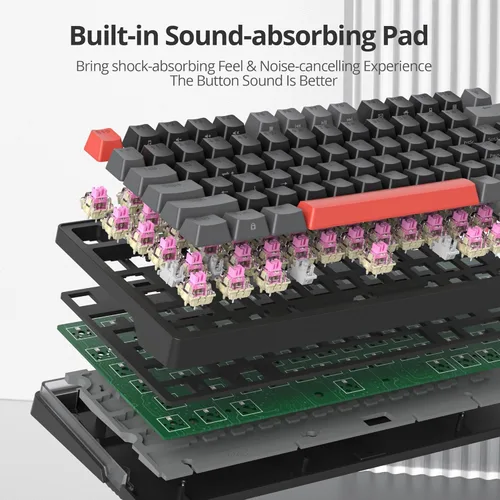 Vista 4 de Guffercty kred Teclado mecánico 75 % con perilla, 82 teclas con cable, teclado para juegos intercambiable en caliente, diseño del 75%