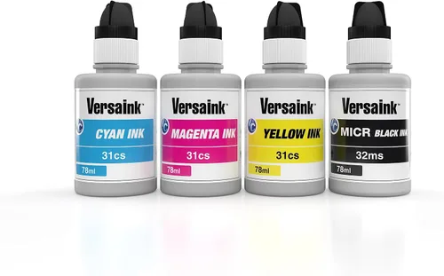 -Nano 32 MS MICR Black & 31 CS CMY Tinta de color - Botella de 2.6 fl oz 4 unidades - Compatible con HP 32 Black y HP 31 CMY Colores