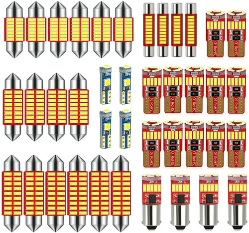 Paquete de 40 bombillas LED de 12 V 1.220 in DE3175 1.417 in 6418 1.614 in 6411 T10 2825 BA9S 64111 T5 74 6615F 6612F Kit combinado de bombillas LED