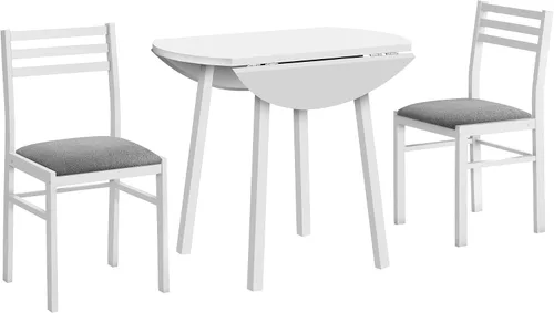 Monarch Specialties I 1011 - Juego de mesa de comedor, juego de 3 piezas, pequeño, hoja de caída de 35 pulgadas, cocina, metal blanco y laminado,