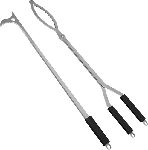 Juego de pinzas para fogata de 28 pulgadas, pinzas de acero inoxidable para chimenea, agarrador de troncos adecuado para fogatas al aire libre,
