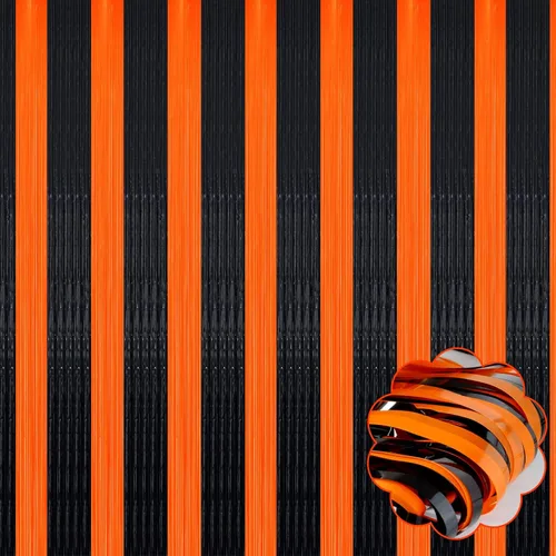 Paquete de 8 cortinas de flecos de oropel metálico negro y naranja, 3.28 pies x 8.2 pies, serpentinas metálicas para cabina de fotos, cumpleaños,