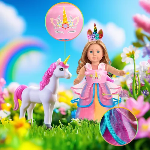 Vista 3 de WONDOLL 2 Conjuntos de Ropa para Muñecas de 18 Pulgadas - Ropa de Unicornio con Clip para el Cabello y Diadema - Compatible con Todas las Muñecas